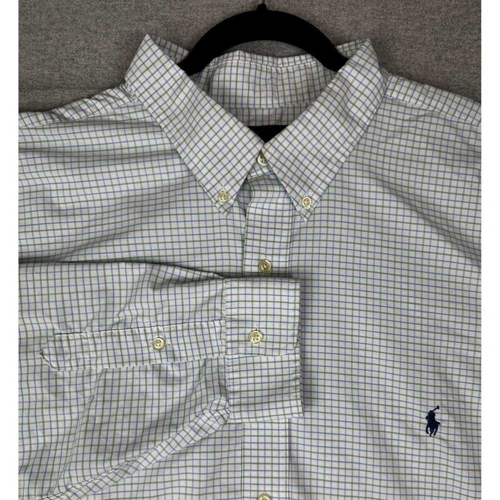 Polo Ralph Lauren Performance Shirt 3XLT White Blue Green Button Up Long Slv